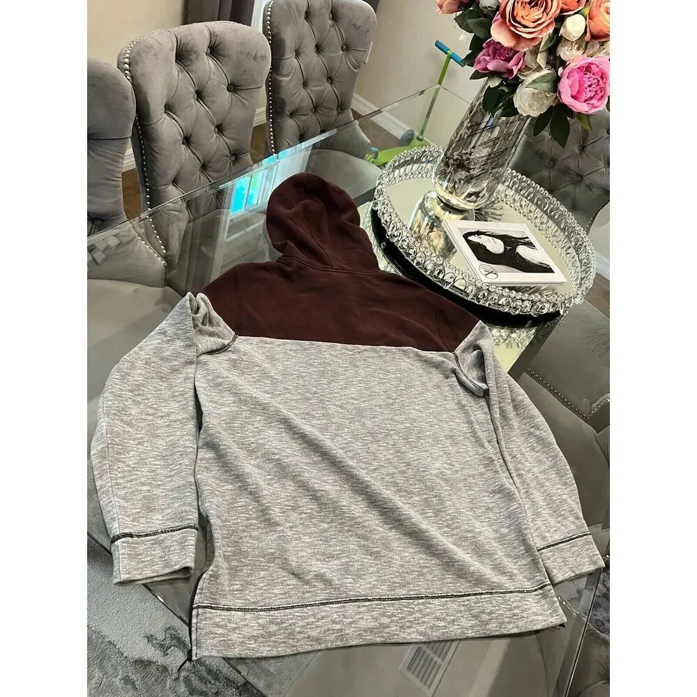 Hollister Hoodie Mens Adult XL Pullover‎ Zippered Sides Maroon Gray Sweater